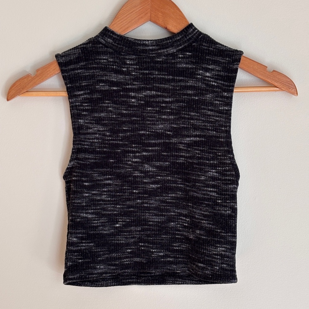 Dynamite Black and White Fitted Crop Tank Top with Mandarin Collar